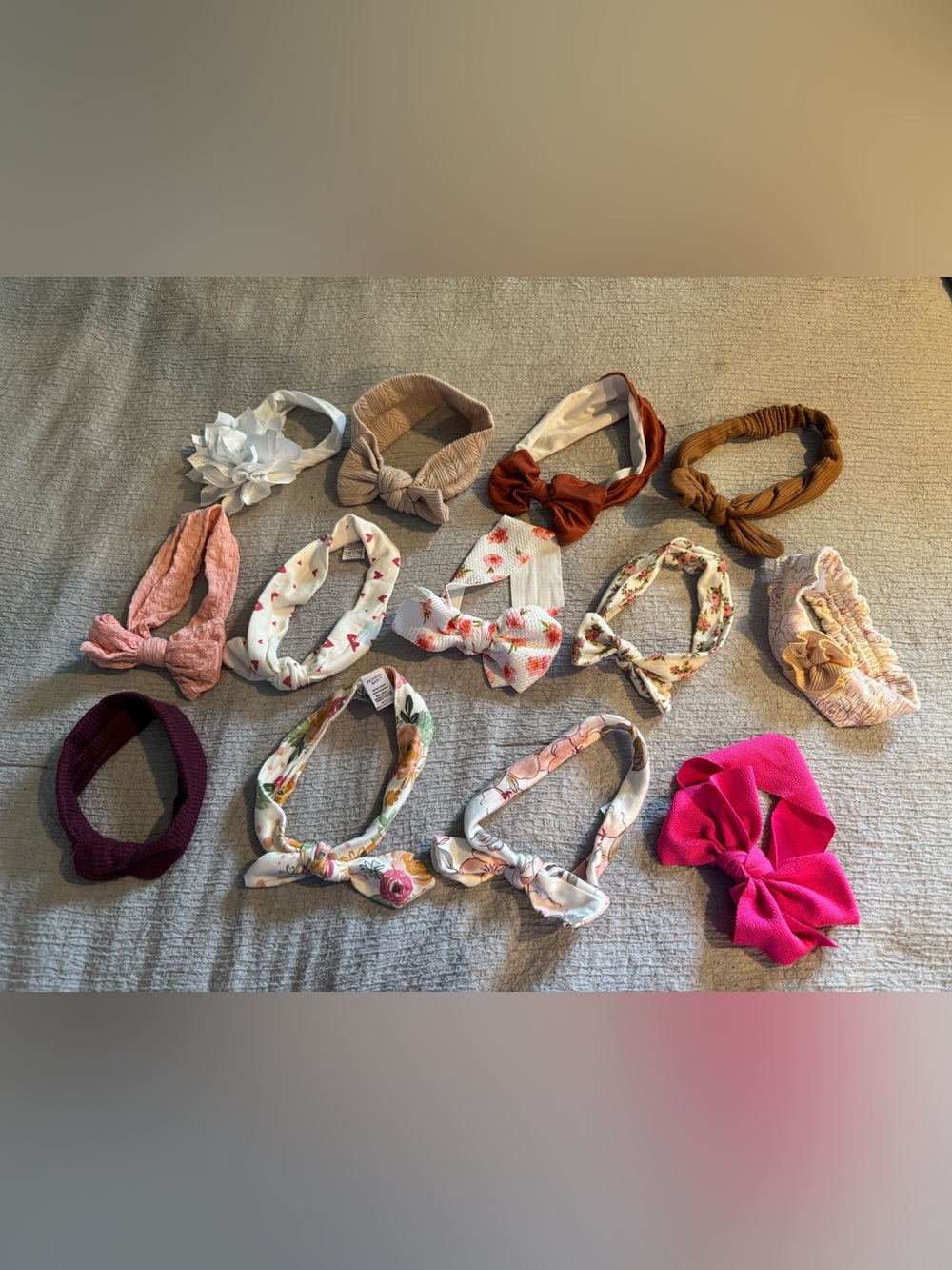 Kids Floral & Solid Knot Headband Set - Neutral, Rust, Pink
